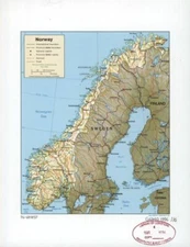 18" x 24" 1996 Map of Norway Railroads Roads