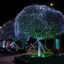 Solar LED Net Mesh Curtain Fairy String Lights Outdoor Wedding Party Xmas Decor