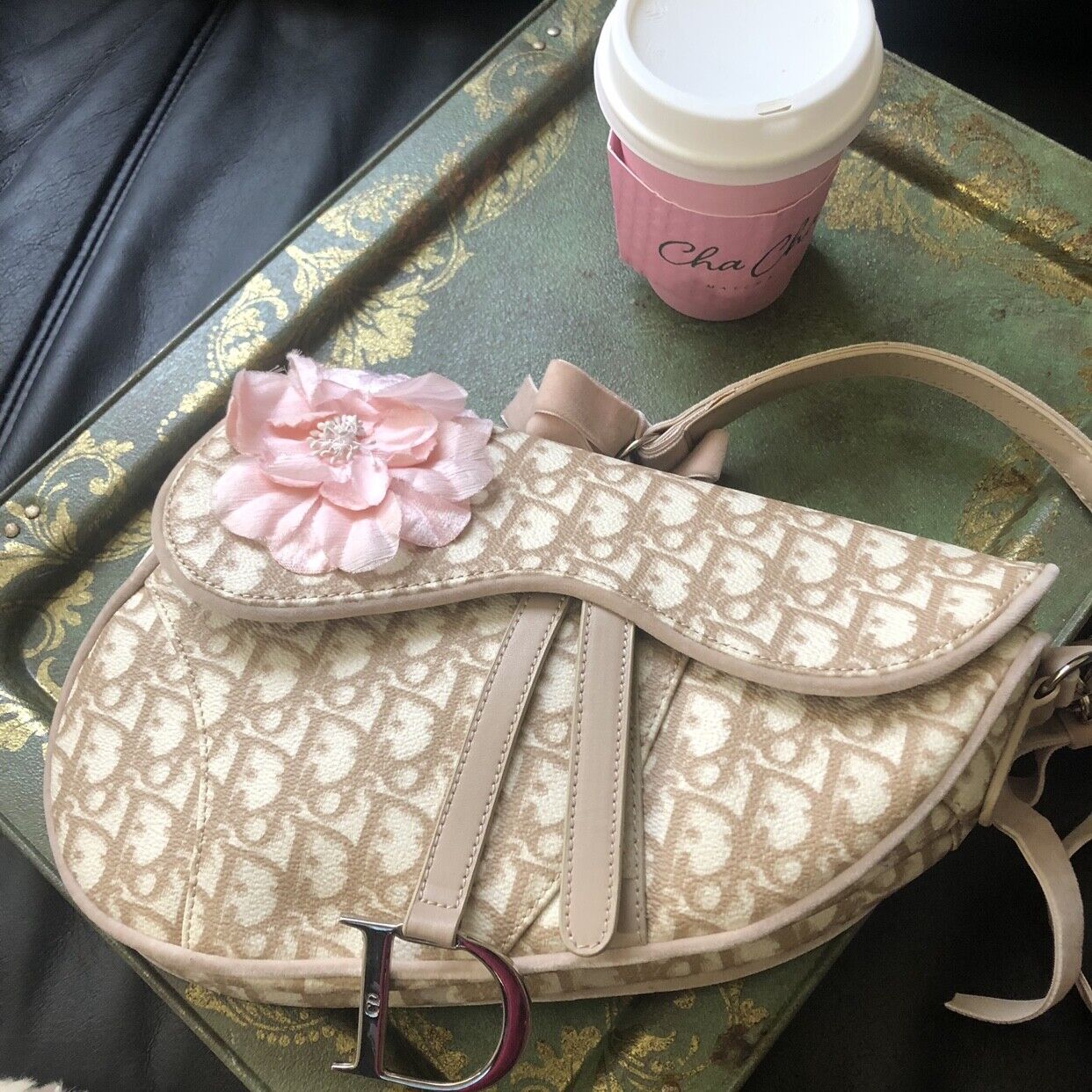 pink dior saddle bag