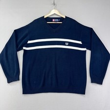 Vintage Y2K Chaps Ralph Lauren Sweater Men's L Blue Striped Preppy Tennis Prep