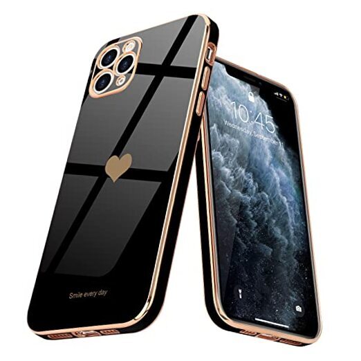 for iPhone 11 Pro Max Case for Girl Women Cute Love-Heart Luxury Bling Black