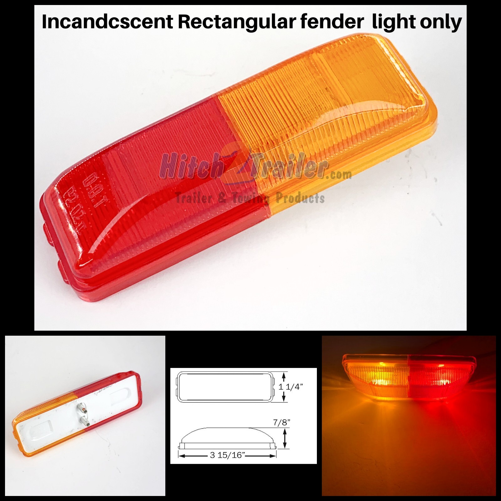 1 - Red/Amber fender Marker/Clearance Light Optronics 1-1/4 x 3-3/4" light only