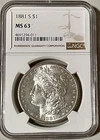 1881-S MS63 Morgan Silver Dollar NGC Mint State 63 * Proof-Like Look