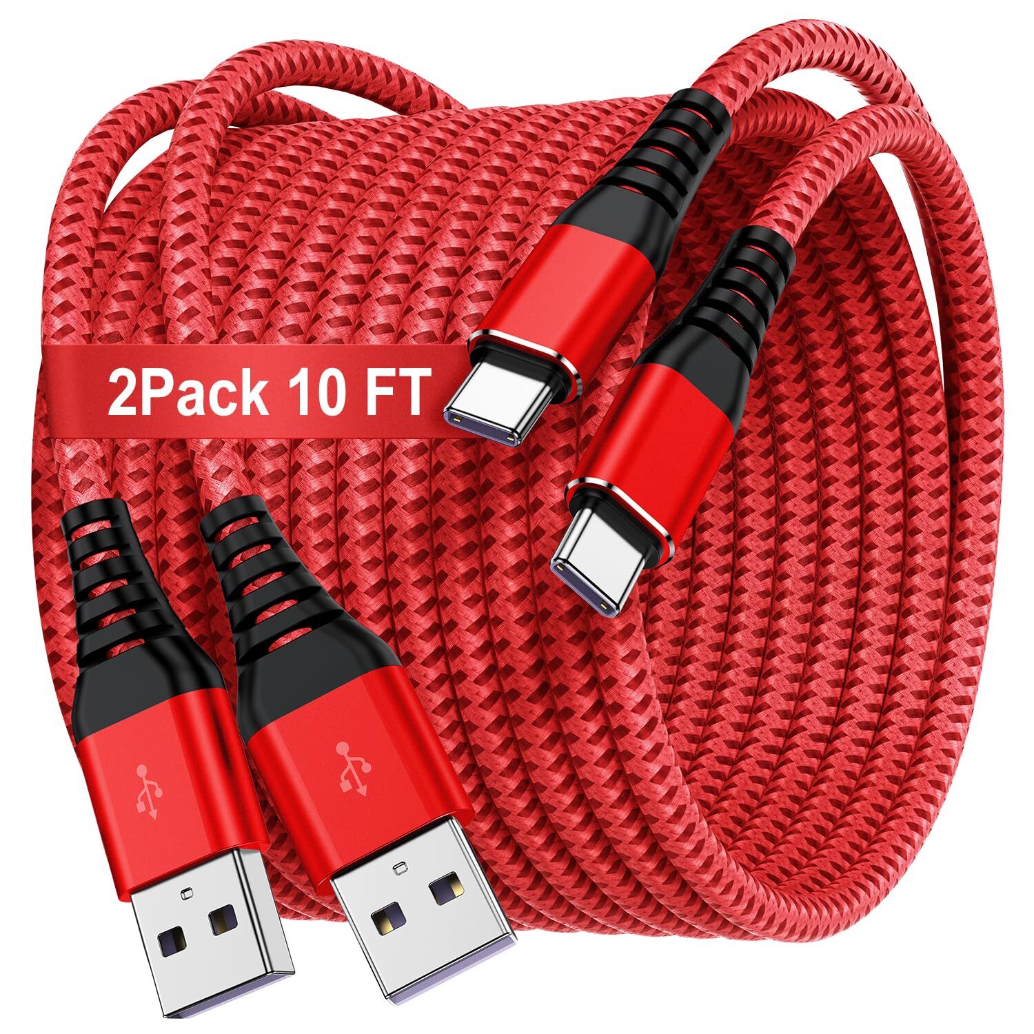 10FT USB C Fast Charging Cable 3A Nylon Braided Type C Charger Cord