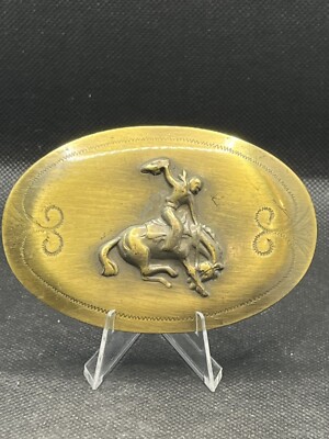 Western Bucking Bronco Belt Buckle Vintage Brass 1970's