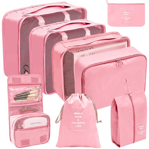 8-teiliges Reisegepäck Organizer Set Koffer Aufbewahrung Taschen Kleidung Packwürfel