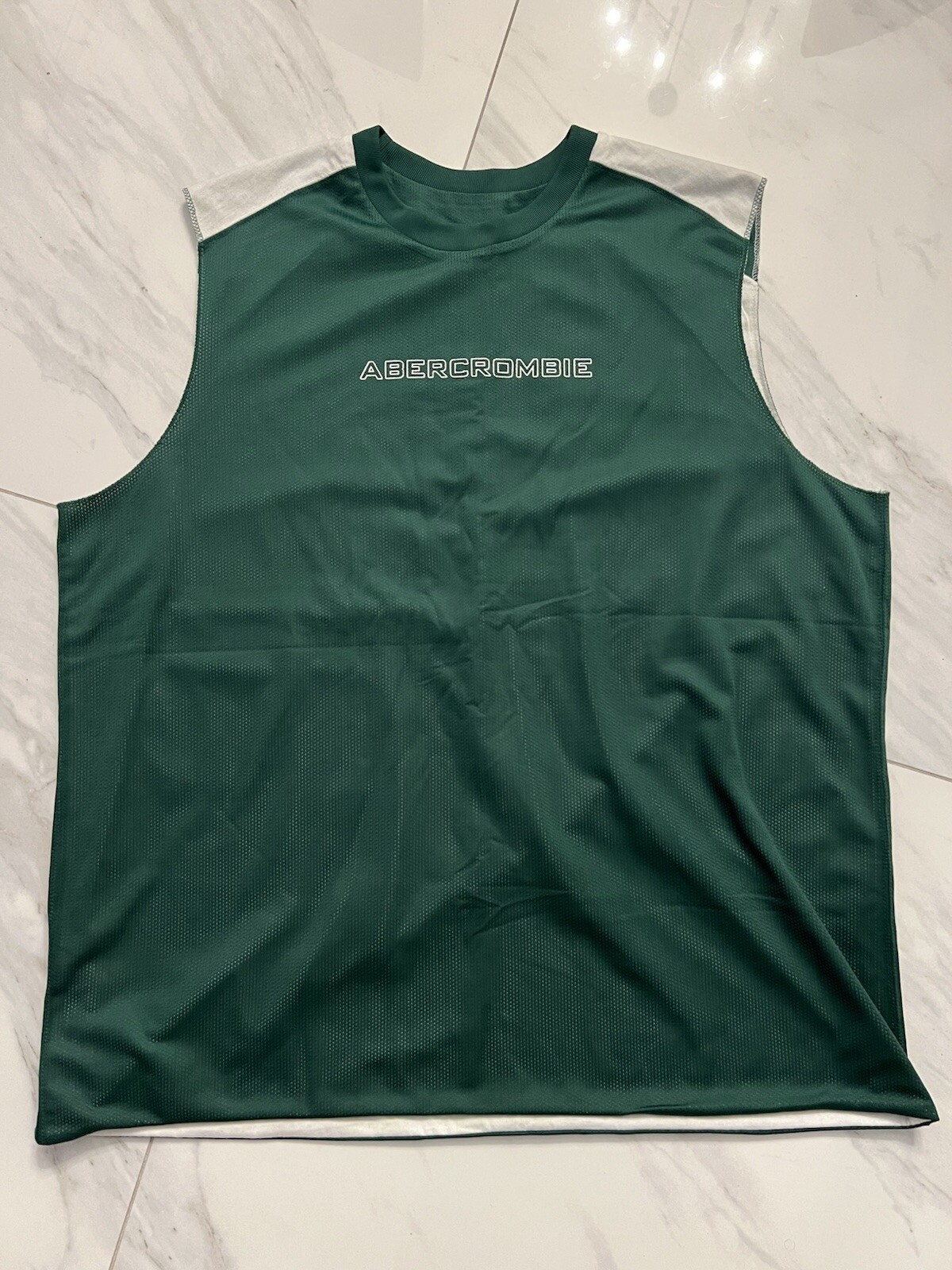 Vintage Abercrombie & Fitch Jersey Muscle Tank Top XL Mens Green Reversible Y2K