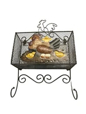 Wire Basket Wall mount Hen with Chicks Chicken Farmhouse Country