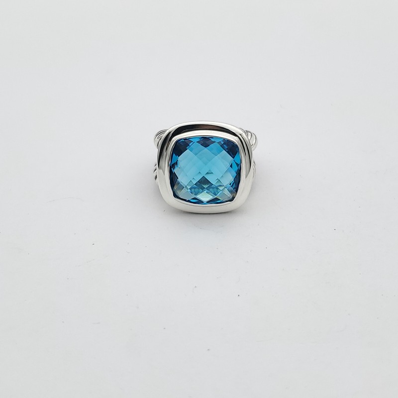DAVID YURMAN 14mm Albion  Blue Topaz and Sterling Silver Ring Size 6
