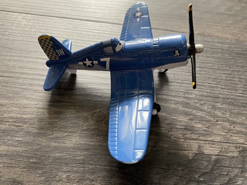 DISNEY PIXAR PLANES #7 SKIPPER RILEY BLUE 4.5" WIDE DIECAST TOY AIRPLANE MATTEL - Picture 2 of 7