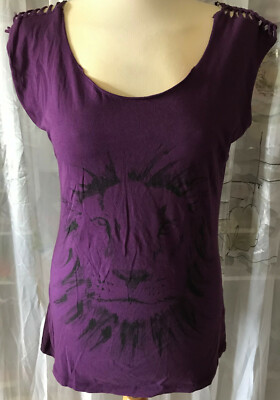 Orsay Stylish Women Top Strap Shirt Size S Purple Lion Print