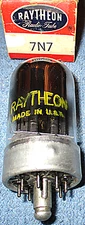 1 NOS Raytheon 7N7 Vacuum Tube- 1950 Vintage Black Plate Audio Twin Triode