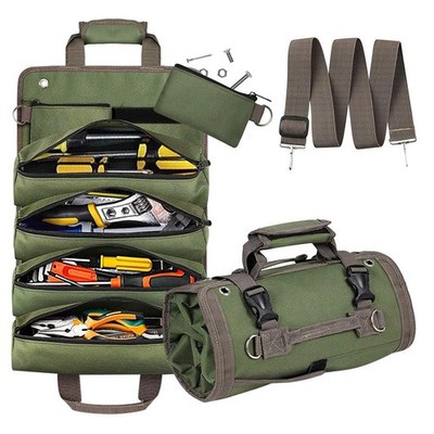 Tool Roll Up Bag Portable Heavy Duty Organizer Detachable Pouches Wrench Roll