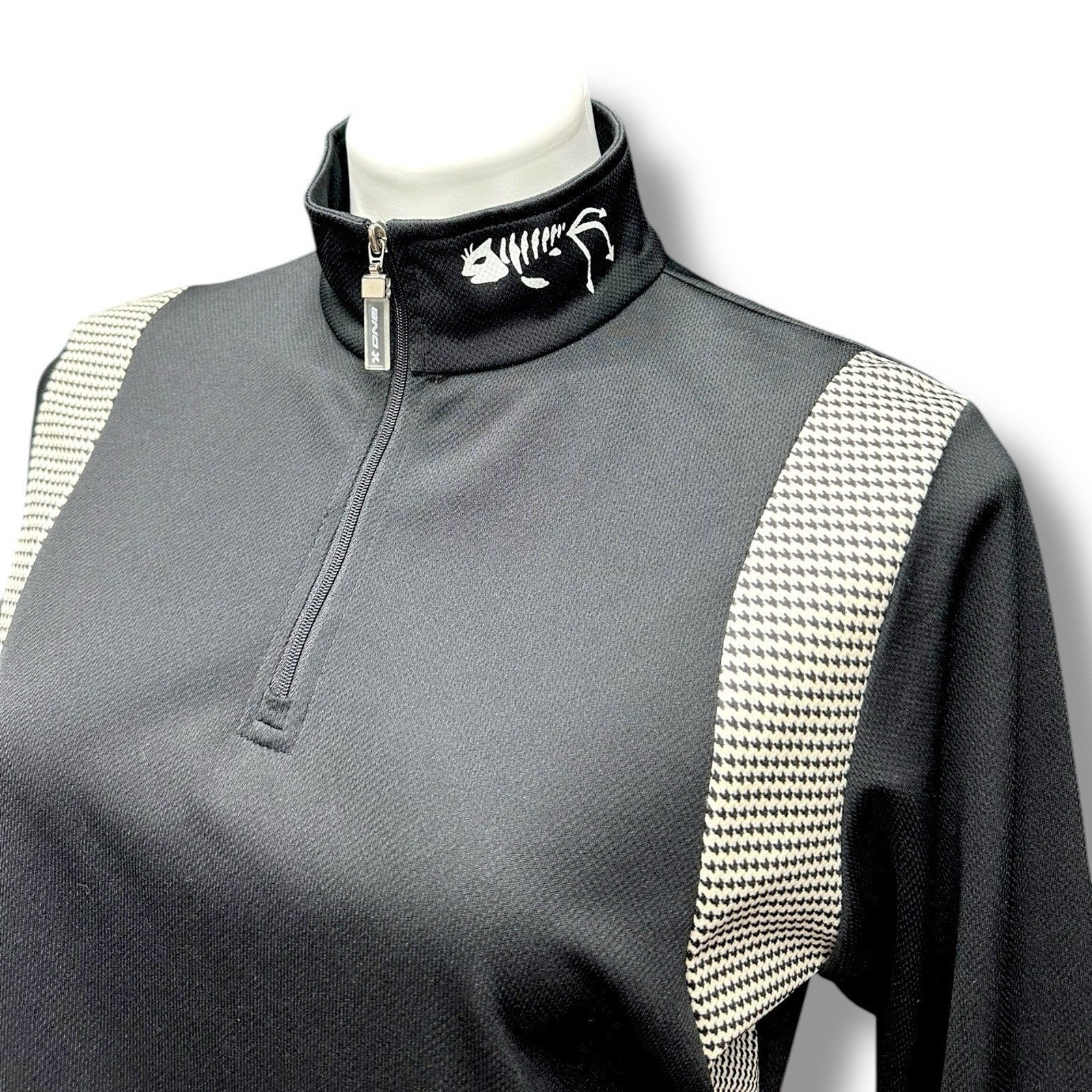 DNA Canada Base Layer Long Sleeve Quarter Zip Logo Houndstooth Womens Sz Large