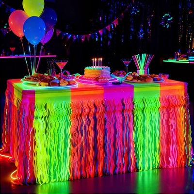PIGETALE Glow in The Dark Party Supplies, 2 Pack Neon Fluorescent Wavy Metallic