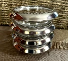 4 ELEGANT LUNT BEADED STERLING SILVER & PATTERNED GLASS 3 3/4" COASTERS