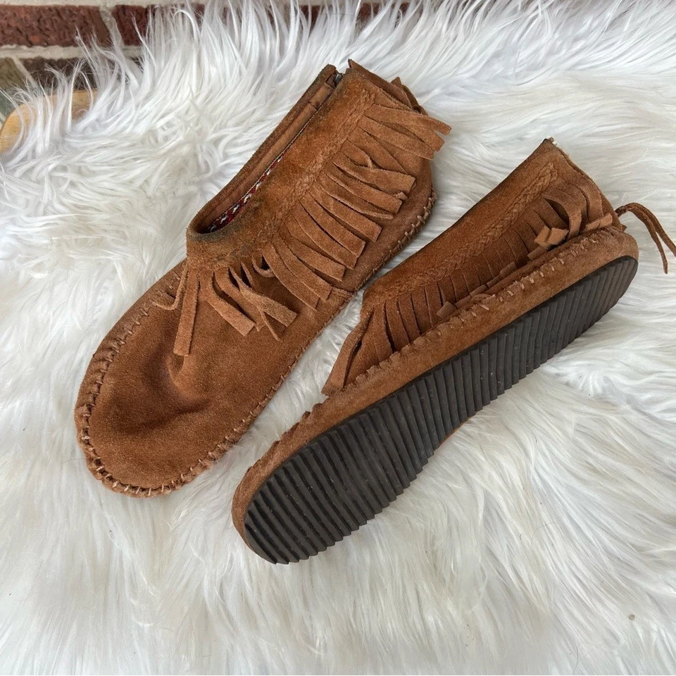 Tan Genuine Suede Fringe Moccasin Shoes - Image 2 of 4