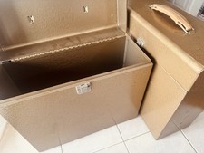 Lot Of 2 Vintage Bronze Metal LP Record Carrying Cases Rare Heavy Duty LP s