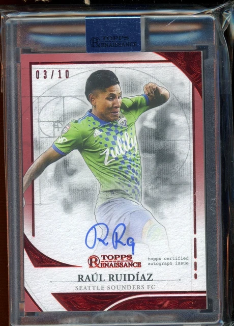 2022 MLS Topps Renaissance Raul Ruidiaz On Card Auto RUBY #3/10 Sounders