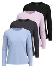 4 Pack: Women's UPF 50 Quick Dry Fit Sun Shirts Long Sleeve UV SPF Hiking To...