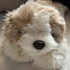 White Beige Dog Plush Stuffed Animal Soft Laying Down Small 12 in