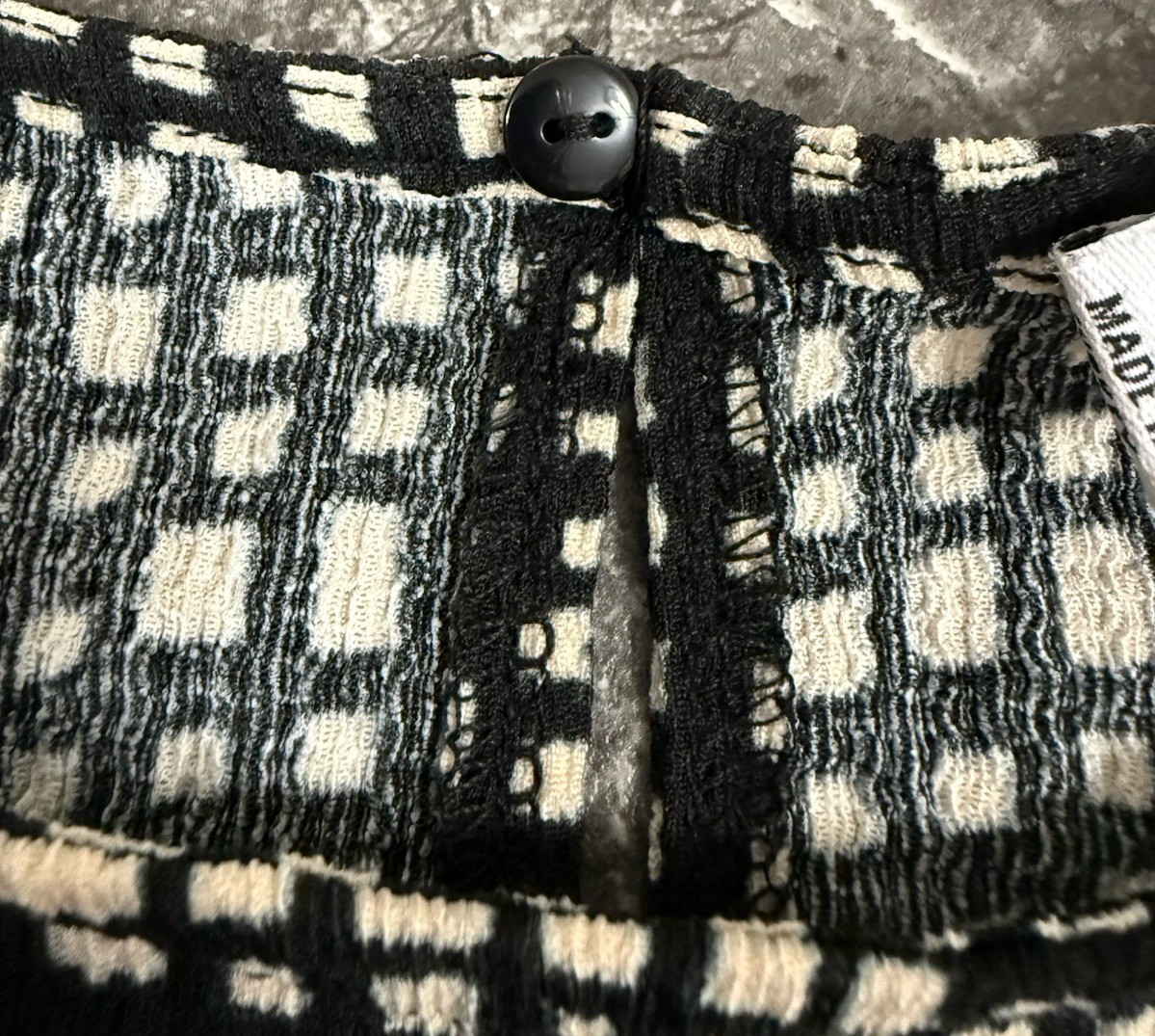 Mango Womens Sienna Long Puff Sleeved Textured Dress Monochrome Black Ecru XS thumbnail 9