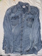 Men's Extra Large Levi's Standard Pearl Snap Western Denim Blue Shirt