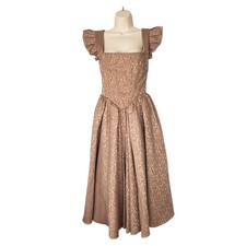House of CB Alessandra Gold Jacquard Midi Dress with Detachable Bow Size Medium