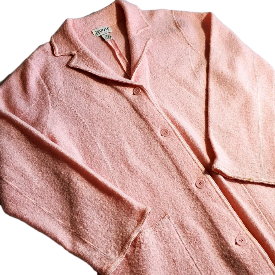 Винтажный Tribeca Studios 100% шерсти куртка женщин миниатюрный средний розовый Y2K длинное пальто - Изображение 2 из 4