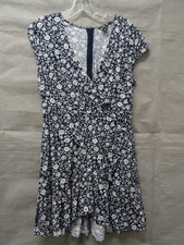 J Crew Mercantile Dress Womens 6 Blue Floral Wrap Ruffle Hem V Neck Fit Flare