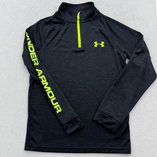 Under Armour Boys YMD Medium HeatGear 1/4 Zip Pullover Shirt Gray Neon Green - Bild 2 von 6