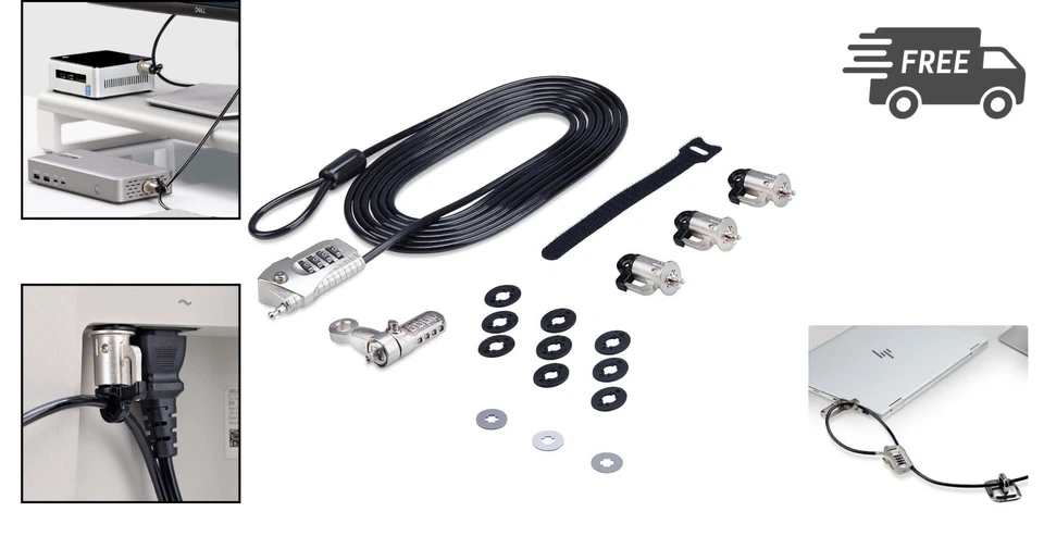 Laptop Desktop Security Lock Kit with Steel Cable & Combination Lock - Image 2 of 4