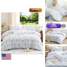 CCoutueChen Blue Bow Duvet Cover King 3Pcs Girls Floral Duvet Cover Set, Cute