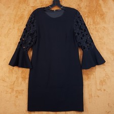 ELIE TAHARI Dress Womens Size 6 Black Esmerelda Laser Cut Bell Sleeve Sheath