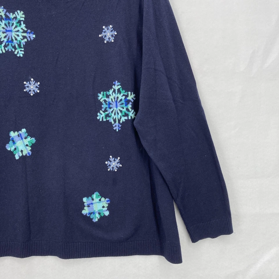 Talbots Sweater Womens 3X Blue Snowflake Sequin Embellished Pullover Holiday - Image 3 of 4