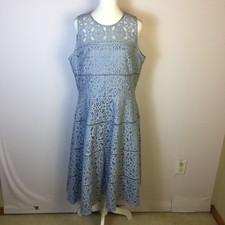Eliza J Fit & Flare Dress Sz 14 Womans Blue Lace Sleeveless Party Cocktail Lined
