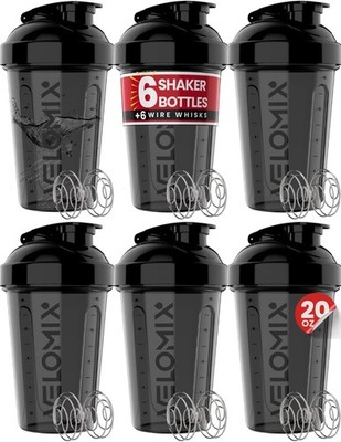 6 PACK- 20 oz Protein Shaker Bottle for Protein Mixes - 6x Wire Whisk | Leak