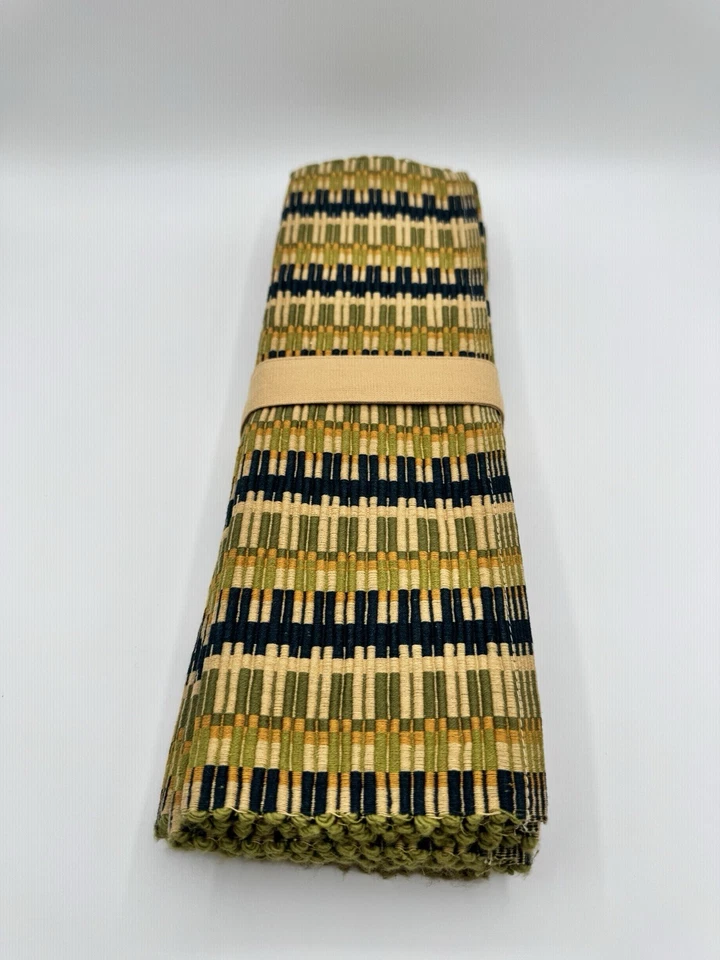 Set of 4 Vintage MCM Woven Bamboo Placemats – Olive Navy Tan Stripes, Japan - Image 2 of 4