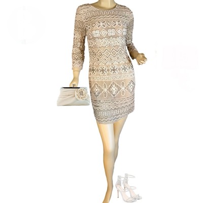 NWT Anthropologie Needle & Thread Long Sleeve Short Beaded Dress Size 4