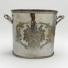 Oval Wine Bucket Ice Cooler Silverplate Engraved Crest