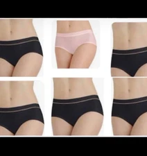 6 pcs Vanity Fair Light & Luxe Hipster Panties 18195 Black  & Buff  Size 7 /L