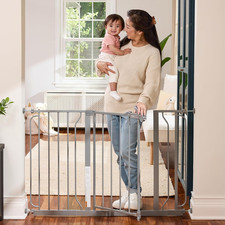 Regalo Easy Step 49" Extra Wide Baby Safety Gate w/ 4"  12" Extensions Platinum