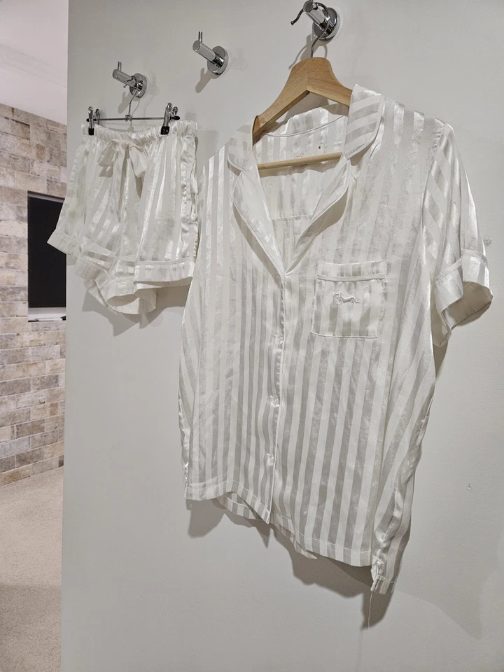 PETER ALEXANDER - Satin Shortie PJ Set - White - Size S - image 3 of 4