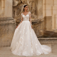 Applique Wedding Dresses Bride Scoop Neck Illusion Back Boho Vestidos De Novia