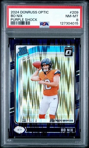 2024 PANINI DONRUSS OPTIC PURPLE SHOCK #209 BO NIX ROOKIE RC PSA 8
