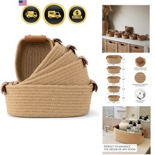 Storage Baskets Set of 5 Jute Rope Rectangular Organizers for Home and Office