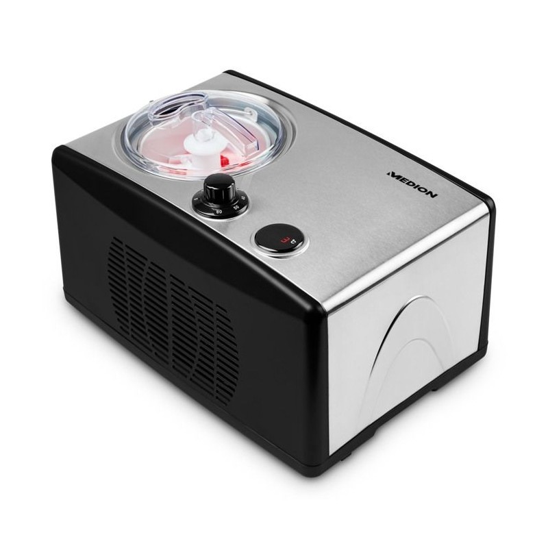 Machine à glace et yaourtière Medion 1.5L à compresseur, turbine réfrigérante en aluminium