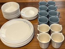 Vintage Corelle Blue Lily beige dishes plates bowls And Mugs 47 PIECES🔥