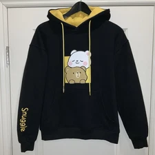 Milk Mocha Bear Snuggle Hoodie Sz XS  Black Graphic Smooch & Cute Cartoon Bears