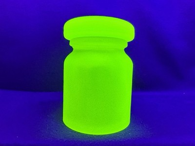 Uranium Glass Apothecary Jar In Frosted Vaseline Satin Glows Czech Lid Salts Vg